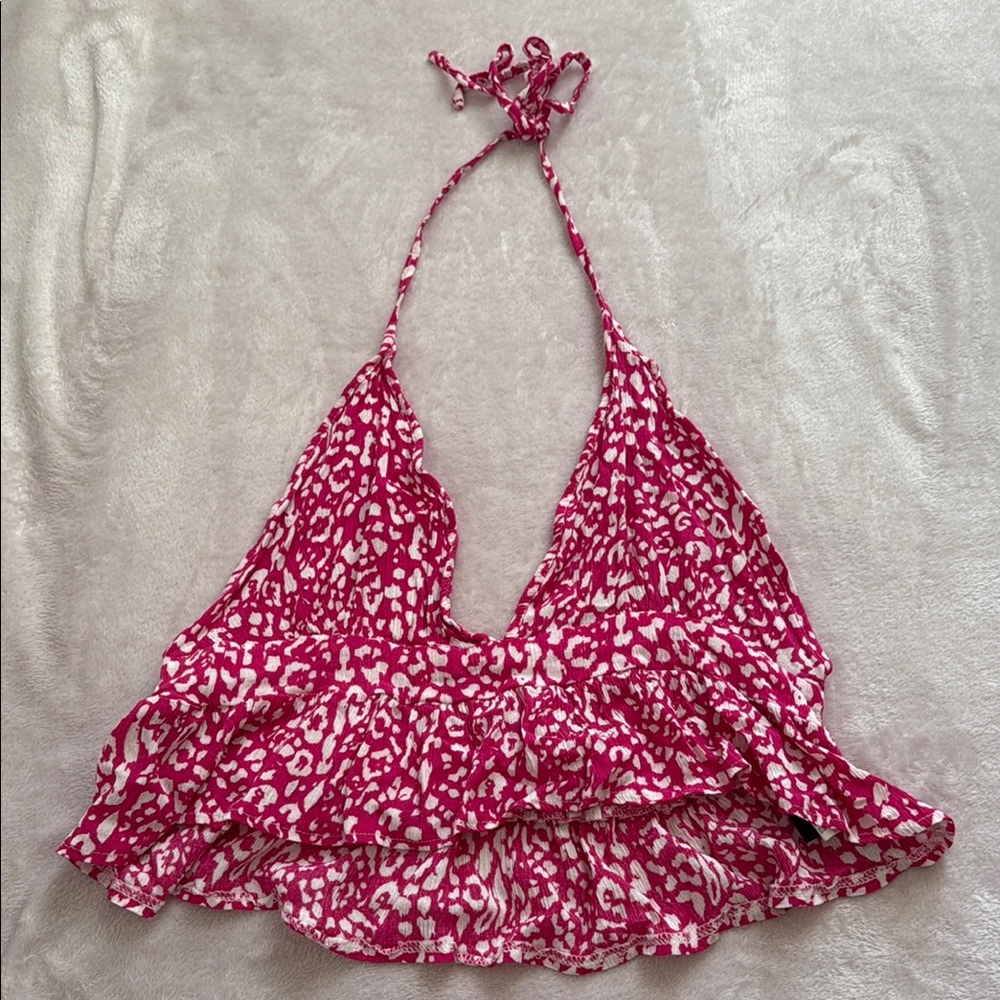 SHEIN Pink and White Leopard Print Camisole